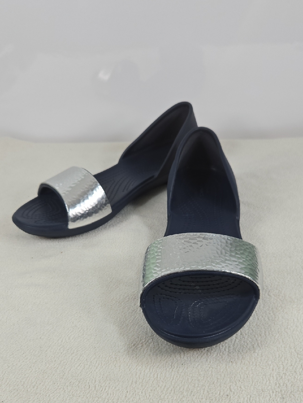 Crocs Women’s Navy and Silver Slide Flats